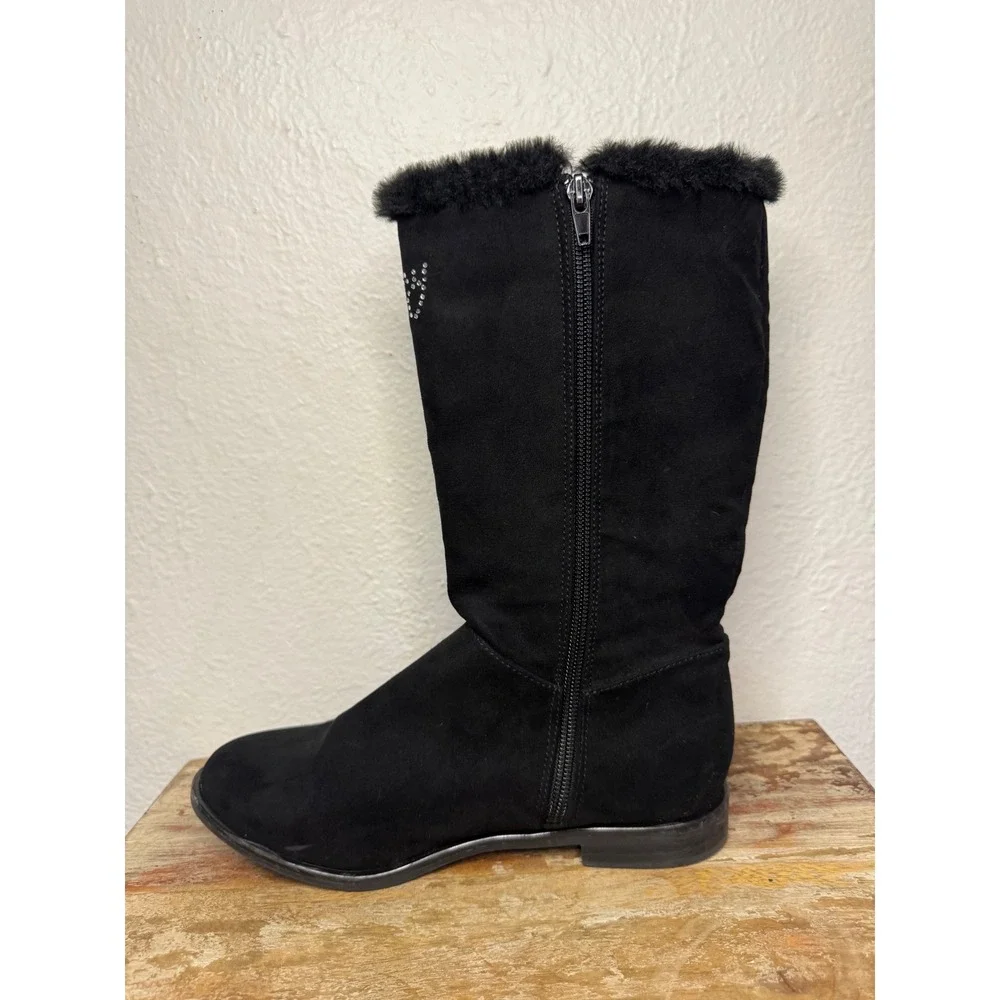 Juicy Couture Girls 5 Riding Boots Black Faux Suede Rhinestones Bow